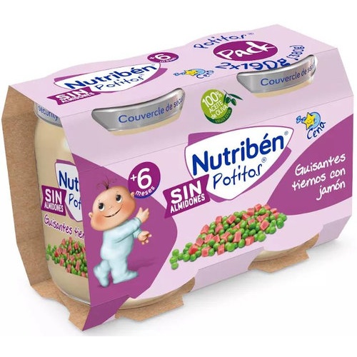 Nutribén Potito Guisantes tiernos con jamón +6m (190 g x 2 ud)