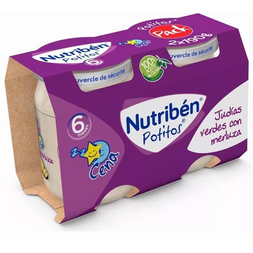 Nutribén Potito Judías verdes con merluza +6m (190 g x 2 ud)