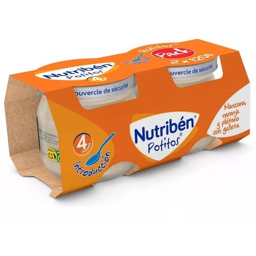 Nutribén Pack Potitos: Introducción a la Manzana, Naranja y Plátano con Galleta (2 ud x 120g)