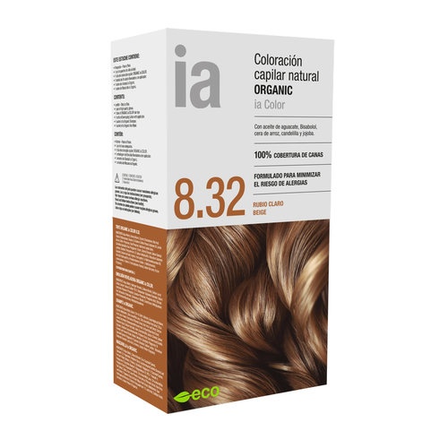 Interapothek  coloracion capilar natural organic  1 kit tono 8.32 rubio claro beige