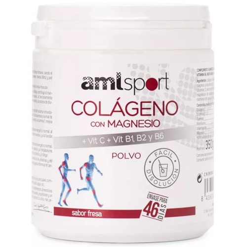 AmlSport Colágeno y Magnesio+ VIT.C + VIT.B1, B2 y B6 en polvo Sabor Fresa (350 g)