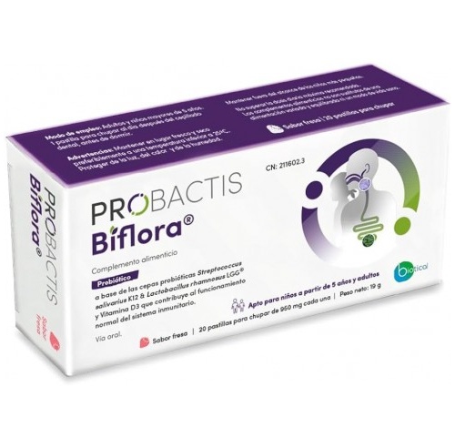 Probactis biflora  20 pastillas para chupar sabor fresa