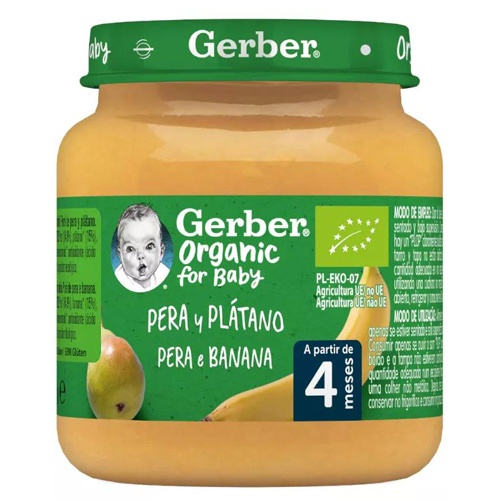 Gerber organic pera y platano (1 tarrito 125 g)
