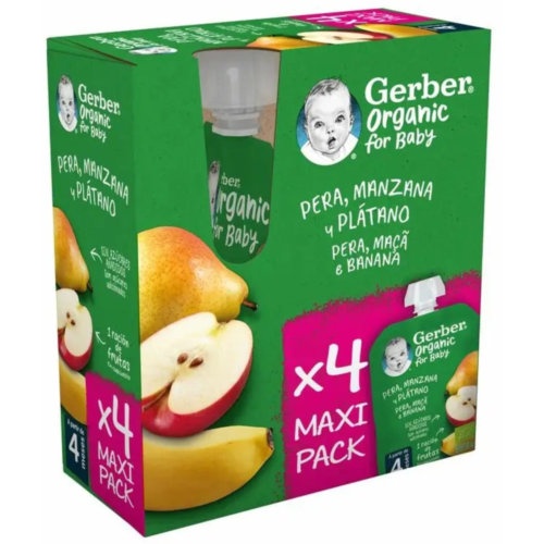 Gerber organic pera manzana platano (4 pouch 90 g)