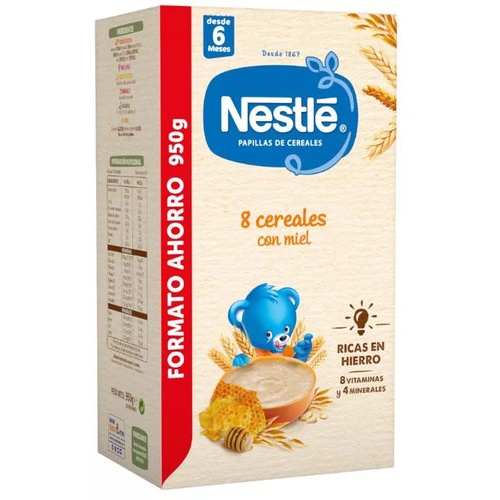 Nestle papilla 8 cereales con miel (1 envase 950 g)