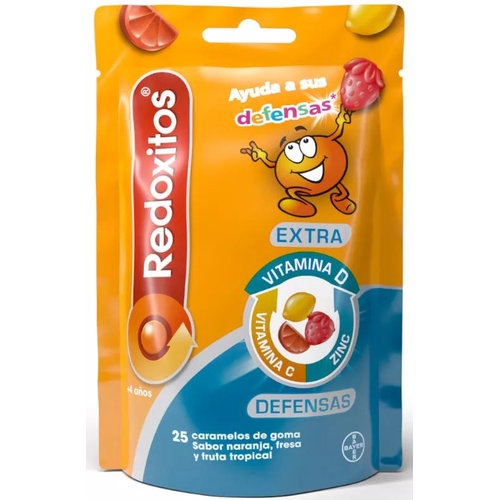 Redoxitos extra defensas (25 caramelos goma sabor naranja fresa y fruta tropical)