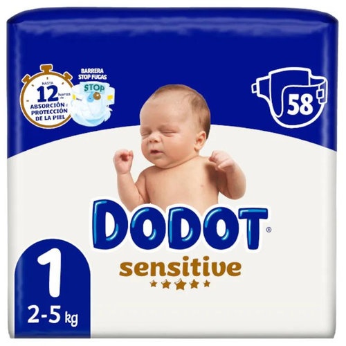 Pañal infantil dodot sensitive talla 1 2-5 kg 58 unidades