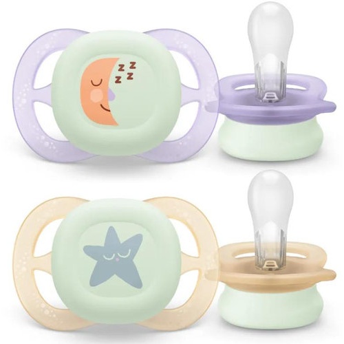 Chupete silicona philips avent ultra start nocturno 0-2 meses 2 unidades niña