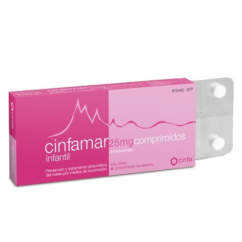CINFAMAR INFANTIL 25 mg COMPRIMIDOS RECUBIERTOS , 4 comprimidos