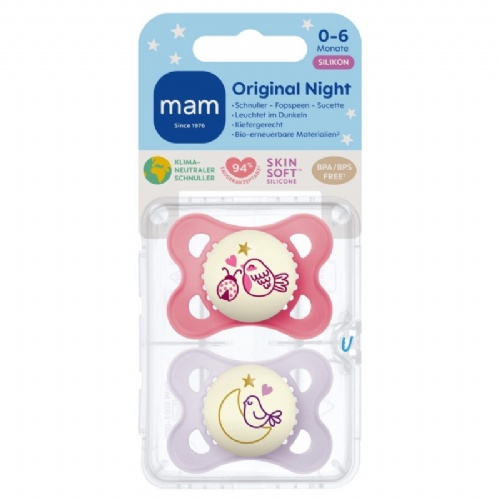 MAM Original Night Chupete Silicona Simétrica 0+ meses Rosa (2 ud)
