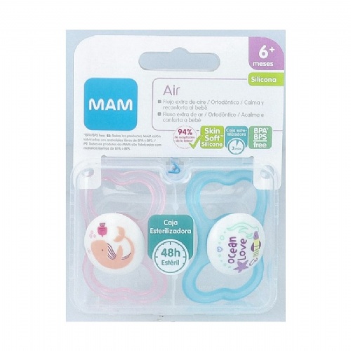 MAM Air Chupete Silicona Fisiológico + 6 meses 2 unidades