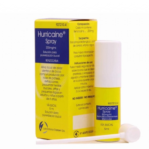 HURRICAINE SPRAY 200 mg/ml SOLUCION PARA PULVERIZACION BUCAL, 1 frasco de 5 ml