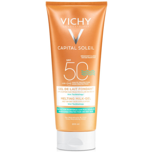 IDÉAL SOLEIL Gel ultra fundente SPF 50 para aplicar sobre piel seca o mojada