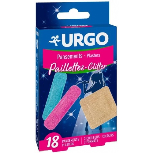 Urgo apositos glitter (9 unidades 7,2 cm x 1,9 cm + 9 unidades 6 cm x 6 cm)