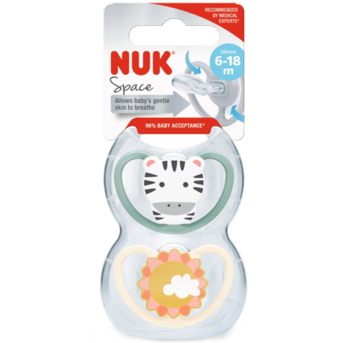 Chupete silicona nuk space 6 - 18 meses 2 unidades zebra - nuk space