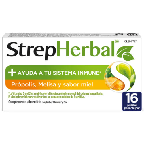 Strepherbal (16 pastillas para chupar sabor propolis melisa miel)