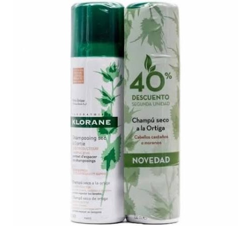 Klorane champu seco al exto de ortiga - castaño o moreno (2 envases 150 ml pack)