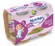 Nutribén pack potitos cena Guisantes tiernos con jamón (2ud x 190gr)
