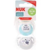 NUK Freestyle Chupete silicona 18 - 36 meses Safari 2 ud + caja portachupetes