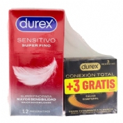 Durex sensitivo + conexion total preservativos 12 unidades+ 3 unidades