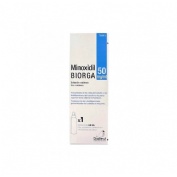 MINOXIDIL BIORGA 50 MG/ML SOLUCION CUTANEA , 1 frasco de 60 ml y 1 accionador con boquilla y 1 accio