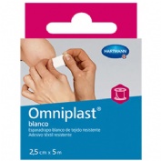 Esparadrapo hipoalergico omniplast tejido resistente 1 unidad 5 m x 2,5 cm color blanco - omniplast 