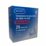 Alvita compresas gasa esteril tejido sin tejer  25 sobres 2 gasas 10 cm x 10 cm