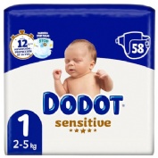Pañal infantil dodot sensitive talla 1 2-5 kg 58 unidades