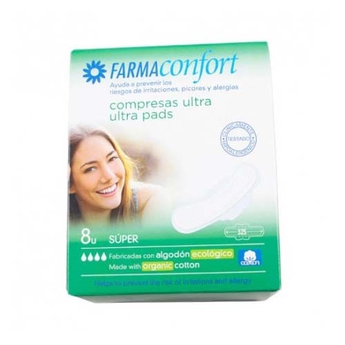 Compresas ultrafinas 100% algodon - farmaconfort (super 8 unidades)